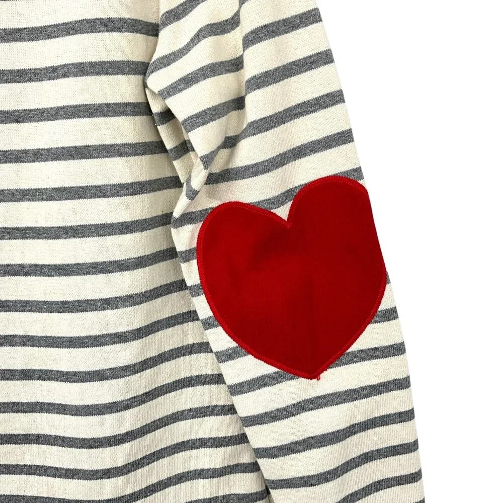 Saint James Vaujany Heart Patch Long Sleeve T Shirt Womens US 8 Striped Cotton - Picture 5 of 11